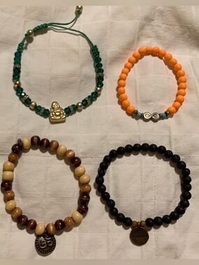 Set of 4 Spiritual Boho Style Beaded Bracelets with Charms